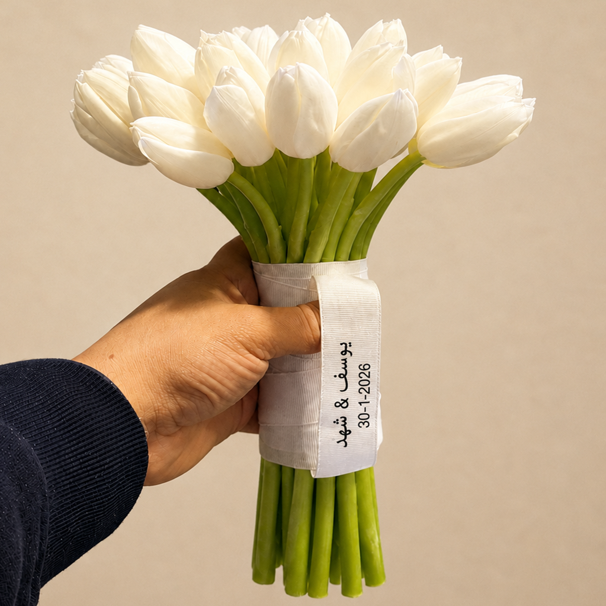 Natural White Tulip + Condition in the Bride's Name 30 Pieces