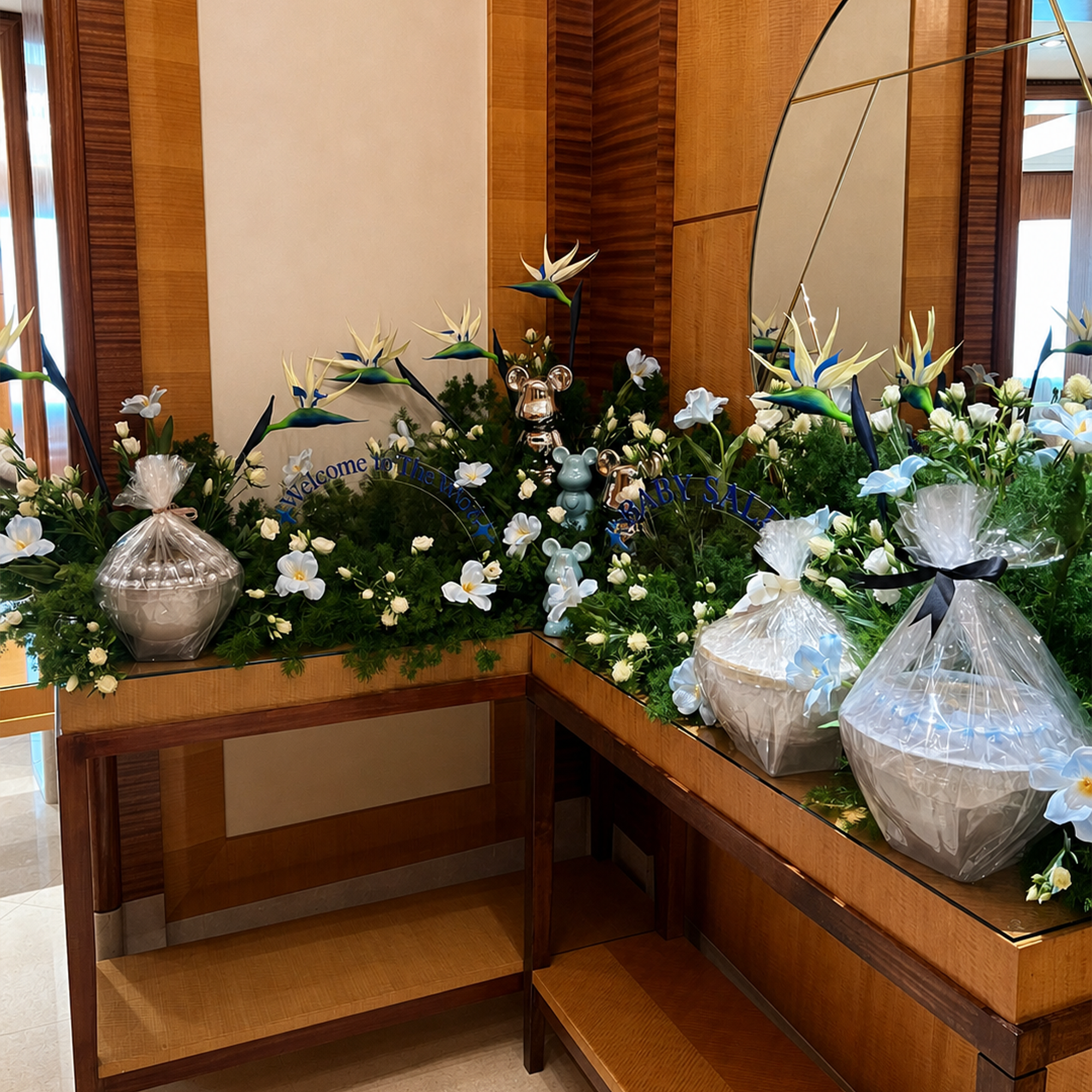 Baby Reception Mix Artificial Flower with Natural
1 length solution
1 center length
2 Side Length
6 length of hospitality
Green Asparagus
White Ostuma
Tulip Baby Blue Artificial
Artificial White Arangium
The bird of paradise is artificial