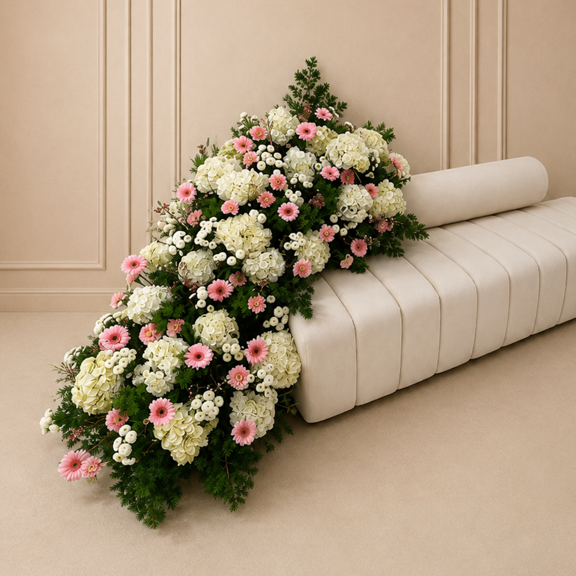 A natural rose stage White Dutch hydrangea Gerbera Hollande pink Cherry Hollande WhiteSparks Green