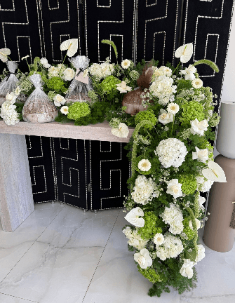 Reception of natural flowers 1 solution length
1 medium length
6 Service Length
White hydrangea
Jori of White
Green hydrangea
White gerbera
White Antrium
Green Asparagus
white steria
Satria Green
Epimados Green